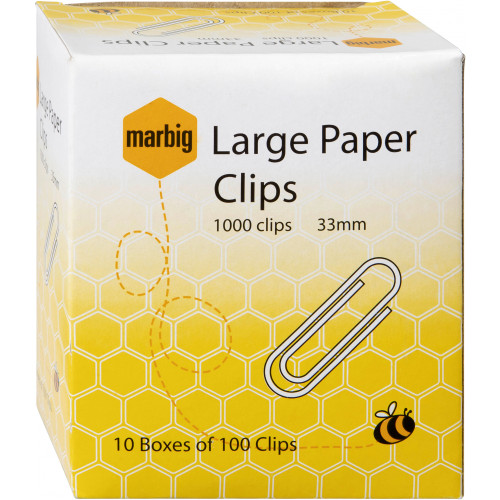 MARBIG PAPER CLIPS Large 33mm, Box of 1000