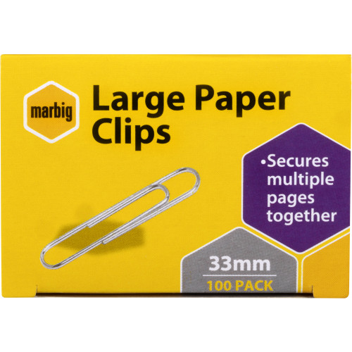 MARBIG PAPER CLIPS Large 33mm, Box of 100