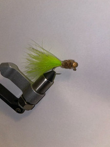 Gold Head, Gold Body, Chartreuse Tail Crappie Jig. Gold Head, Gold Body, Chartreuse Tail Crappie Jig.