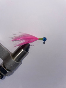 Blue Head Pink Hackle Chartreuse 210 Denier Thread. Crappie Jig. Great for dock shooting and vertical jigging.