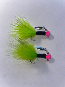 Pink Black Chartreuse Underspin Crappie Jig Pink Black Chartreuse Underspin Crappie Jig