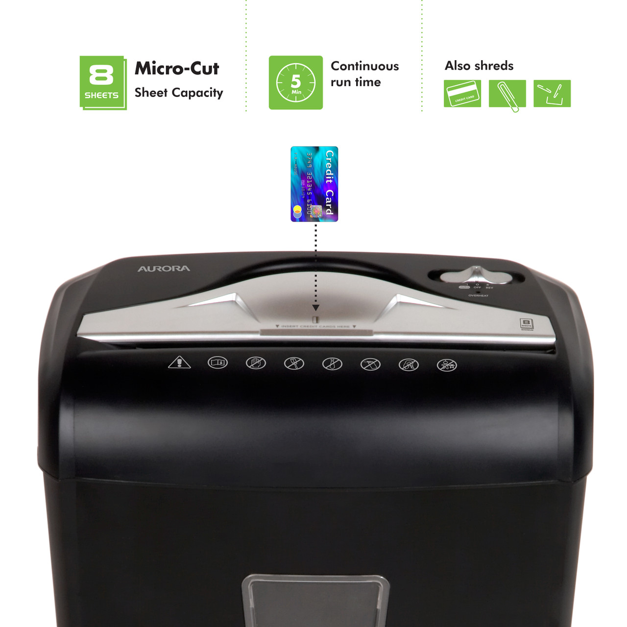 Aurora AU870MA High-Security 8-Sheet Micro-Cut Paper, Credit Card