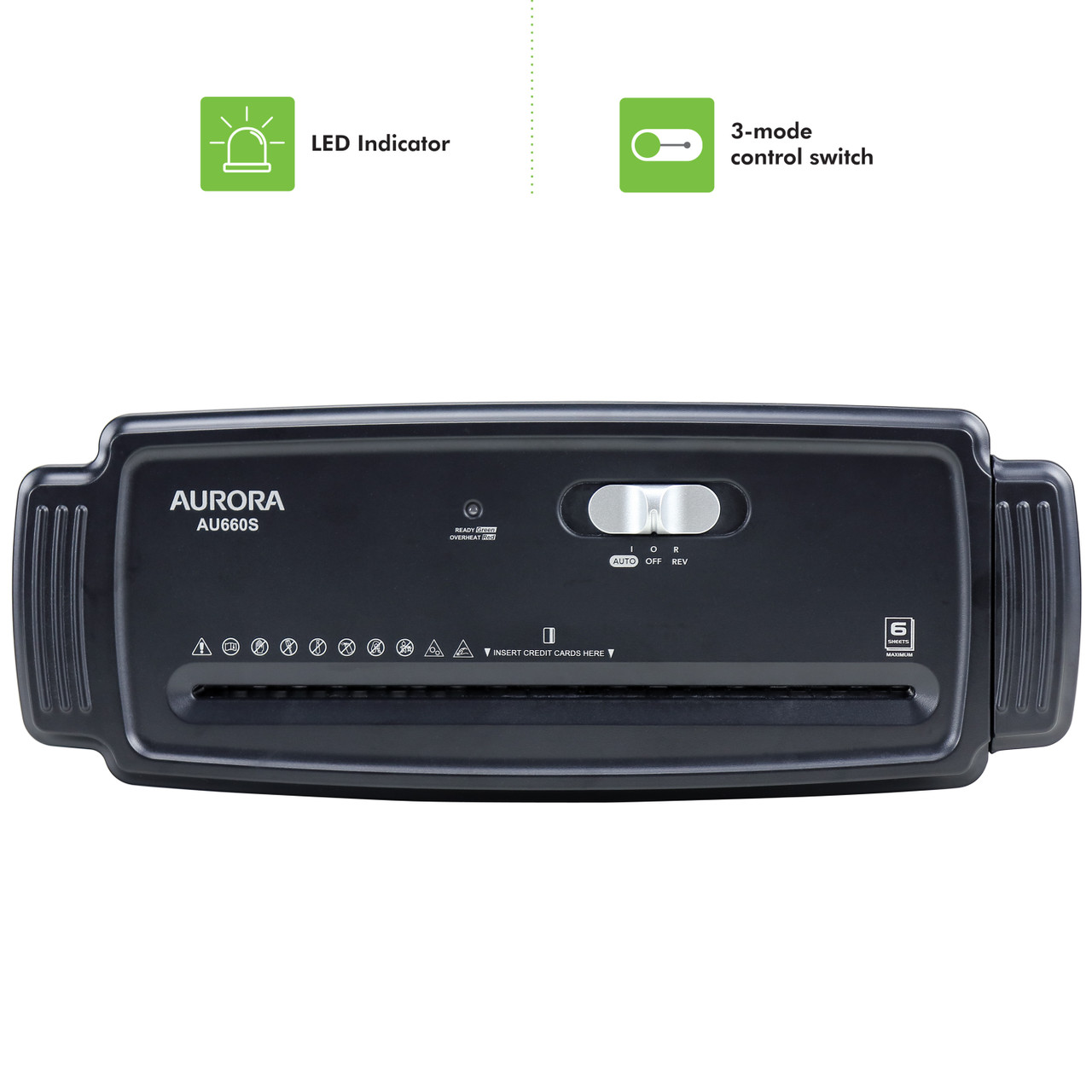 Aurora AU660S 6Sheet Strip Cut Paper / Credit Card Shredder Without Wastebasket, Portable with