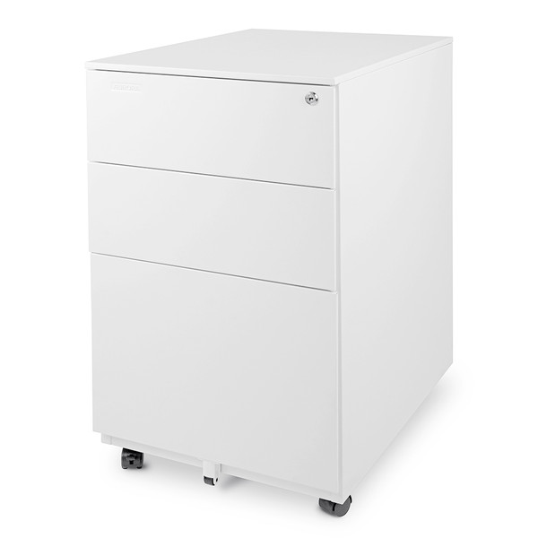 Aurora FC-103WT Modern Soho Design 3-Drawer Metal Mobile File Cabinet, White