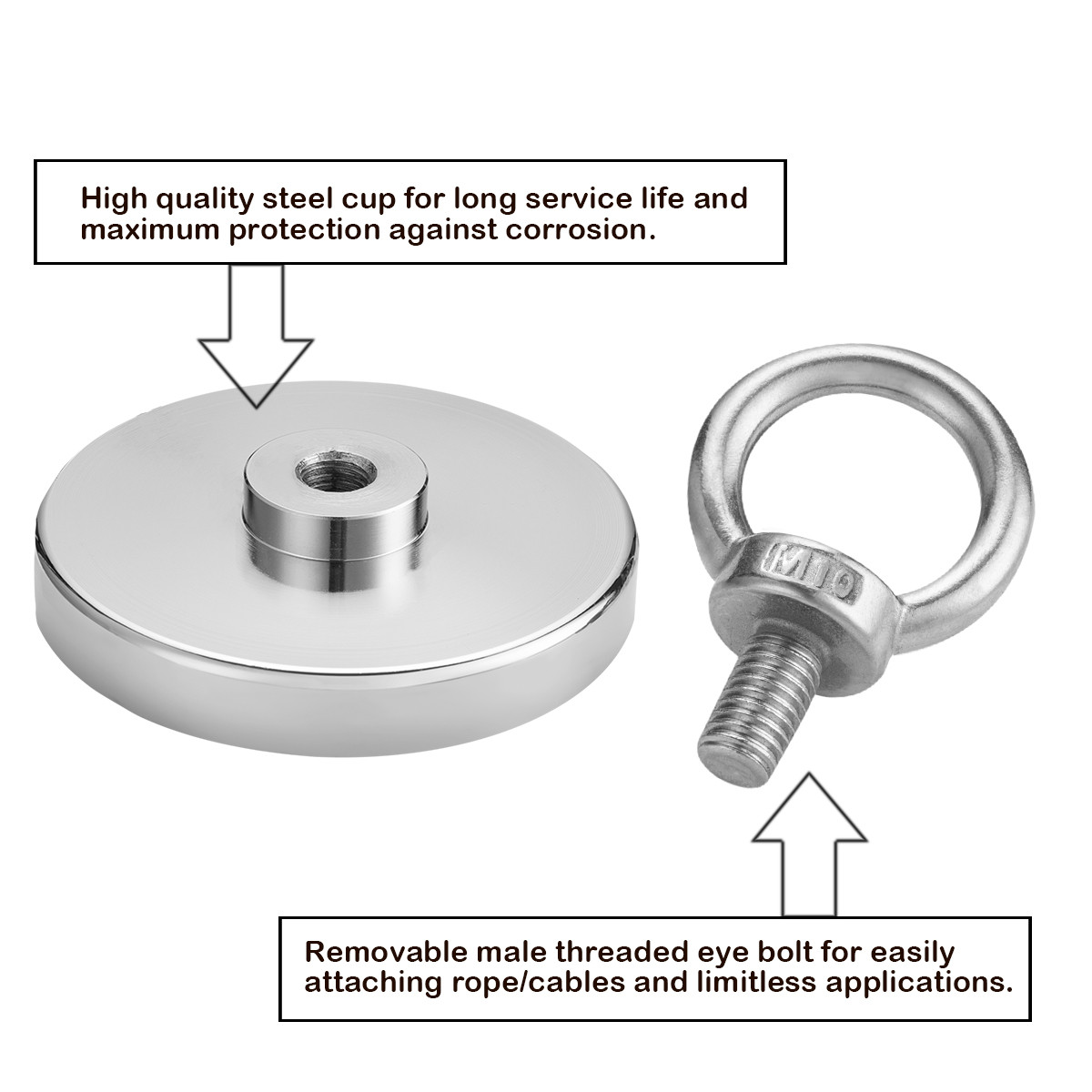 High Power Eye Bolt Hook Neodymium Magnet 3.5 inch 550 LBS for Magnet Fishing