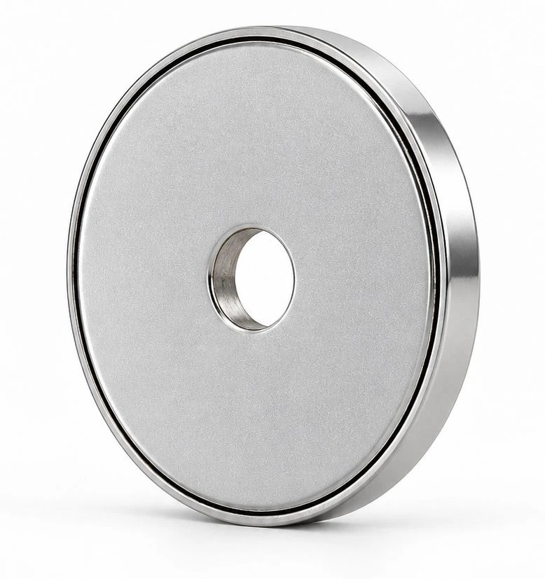 N52 1 x 1/8 Inch Neodymium Magnet Encased in Protective Steel - Shatter-Resistant Screw-Mount Magnet
