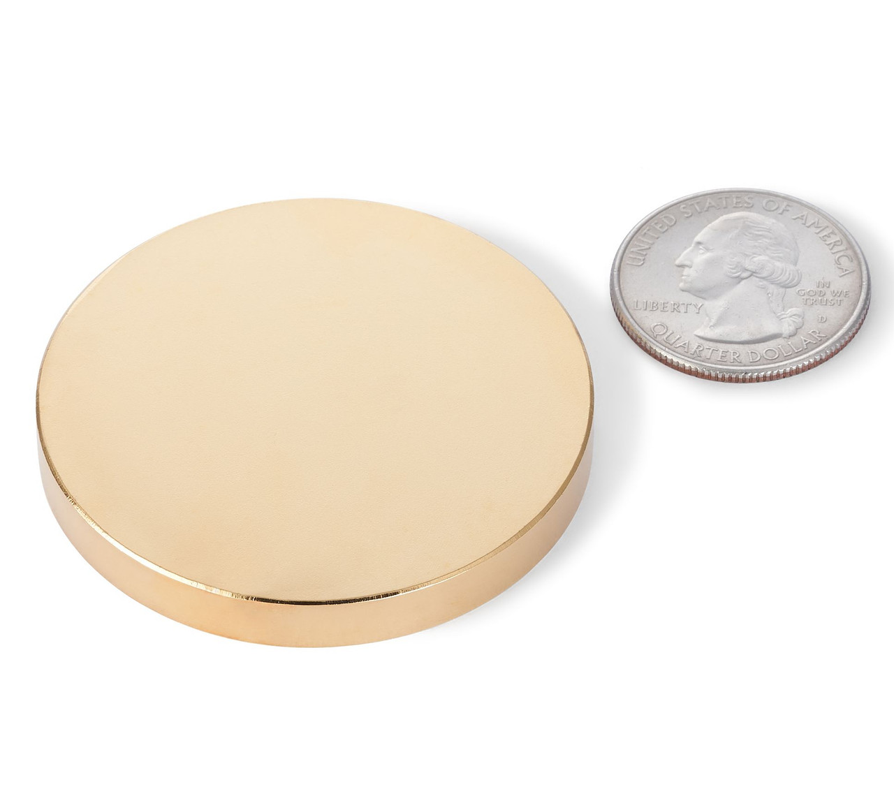 Strong Neodymium Therapy Magnets Gold Coated 2 in x 1/4 in Disc