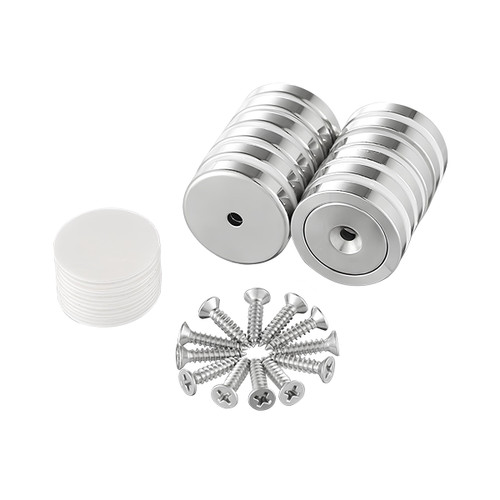 12 PC 1.26 x 0.24 inch Flat Base Neodymium Magnet Cup with Steel Plates and Screws 110lbs - US Shipping Included