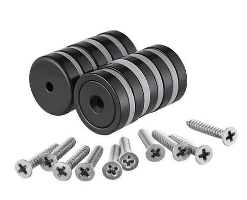 10 PC Epoxy Coated 0.79 x 0.2 inch Flat Base Neodymium Magnet Mounting Cups with Screws 20 lbs - Shipping Included 10 PC Epoxy Coated 0.79 x 0.2 inch Flat Base Neodymium Magnet Mounting Cups with Screws 20 lbs - Shipping Included