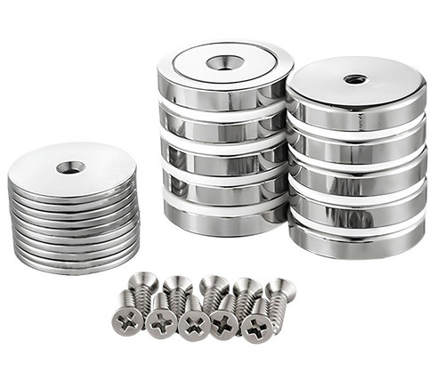 10 PC 1.26 x 0.24 inch Flat Base Neodymium Magnet Cup with Steel Plates and Screws 110lbs - US Shipping Included