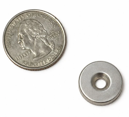 N52 5/8 x 1/8 Inch Neodymium Magnet Encased in Protective Steel - Shatter-Resistant Screw-Mount Magnet