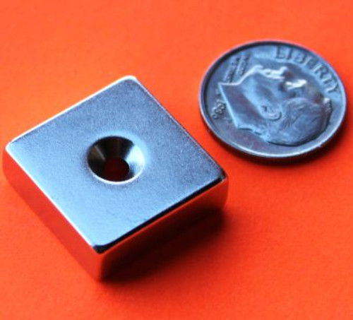 Neodymium Magnets 3/4 in x 3/4 in x 1/4 in Dual Sided Countersunk Hole