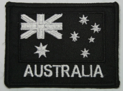 Australian Flag White on Black 75mm x 55mm with Velcro Backing