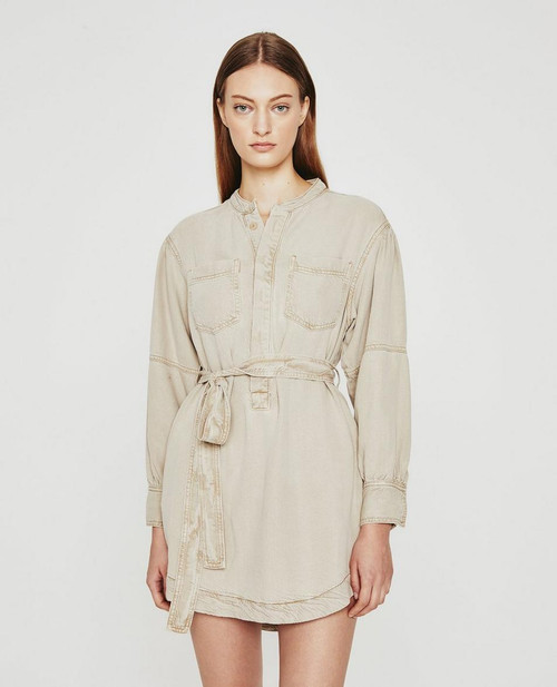 AG Adriano Goldschmied Women's Poppy Belted Shirt Dress LCL6266 Sulfur Dry Dust