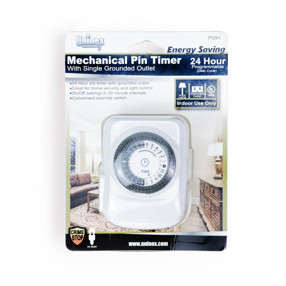 PS91, Mechanical Pin Timer with Single Grounded Outlet 24 Hour
