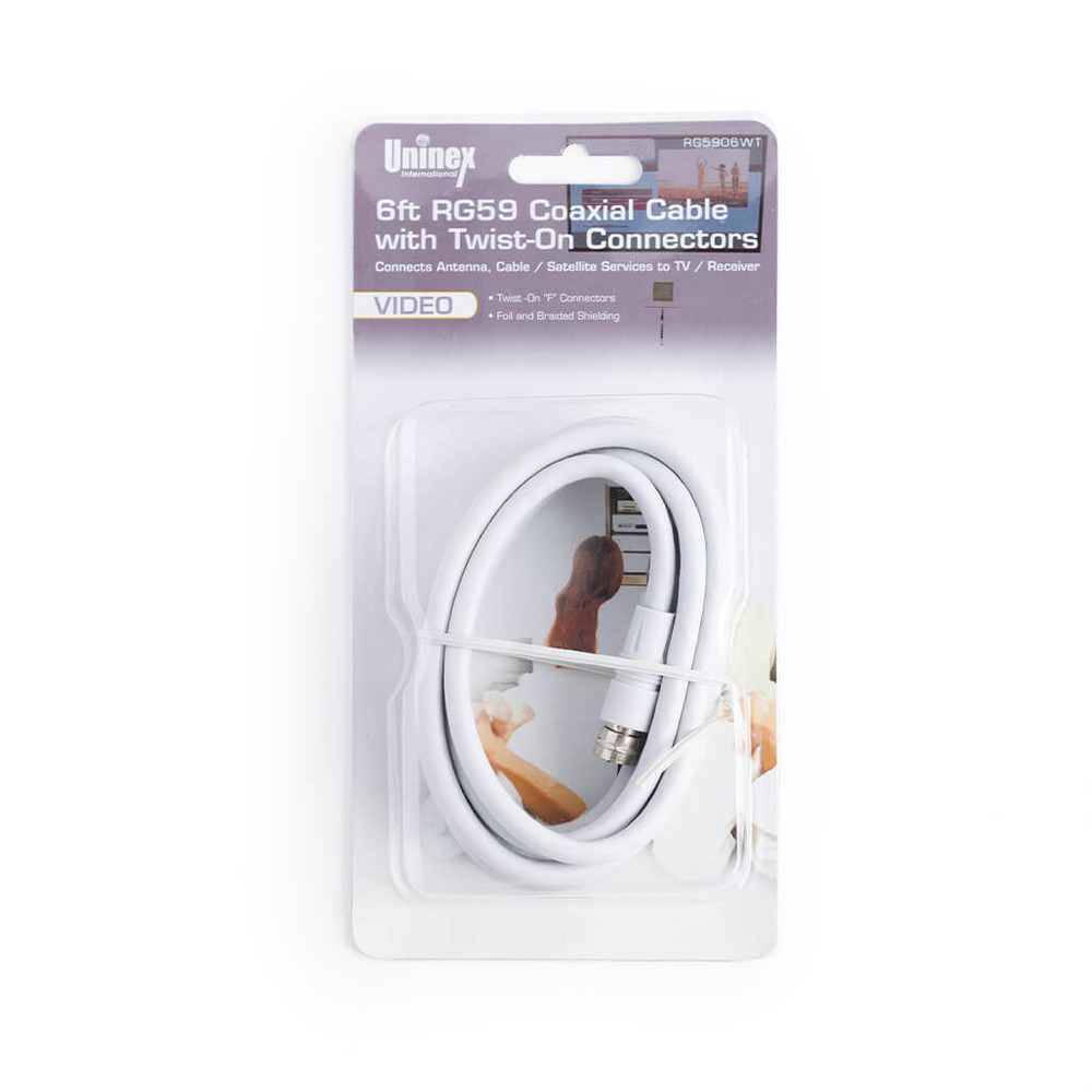 RG5906QWT, 6ft RG 59U Coaxial TV Cable with F-F Quick Pushing Connectors