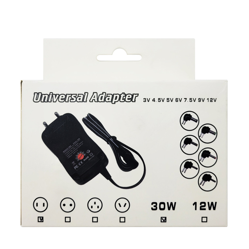 CV016, Universal AC/DC Adapter 30W with 6 Plugs, USB Port 2.1A