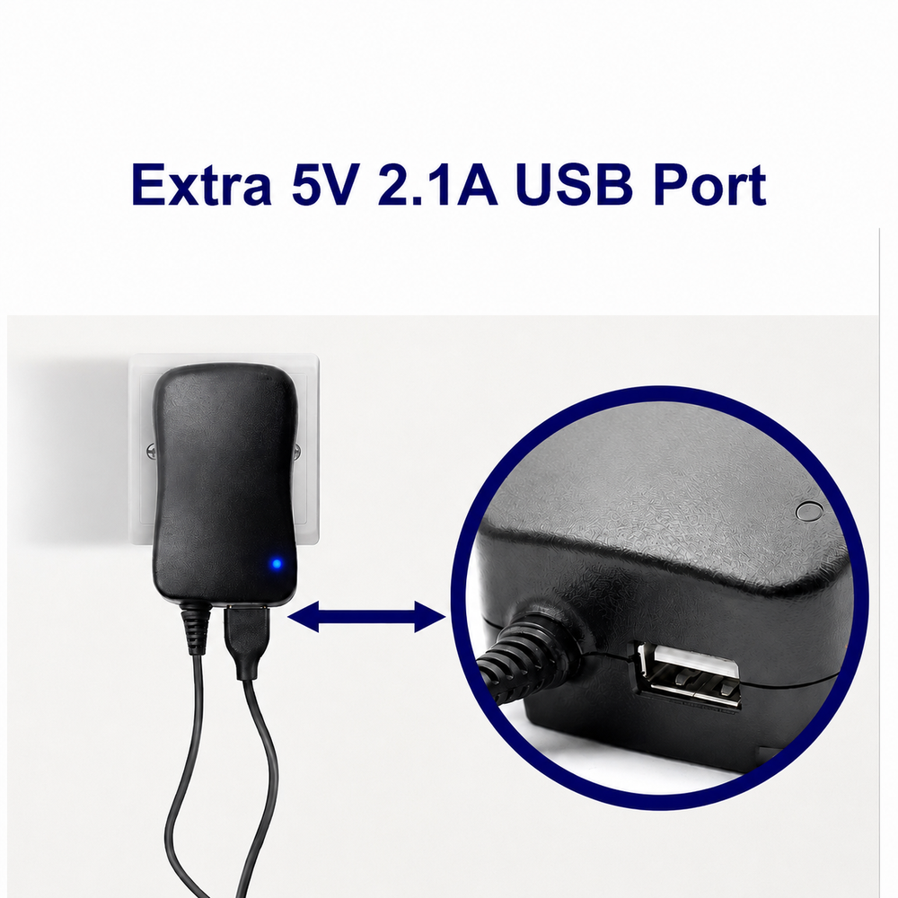 CV016, Universal AC/DC Adapter 30W with 6 Plugs, USB Port 2.1A