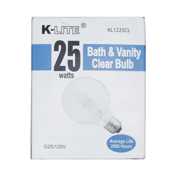 KL1225CL, 25W Bath & Vanity Clear Bulb G25