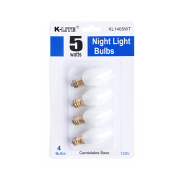 KL1405WT, 4-Pack 5W Night Light Bulbs Candelabra Base