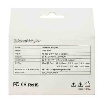 CV016, Universal AC/DC Adapter 30W with 6 Plugs, USB Port 2.1A