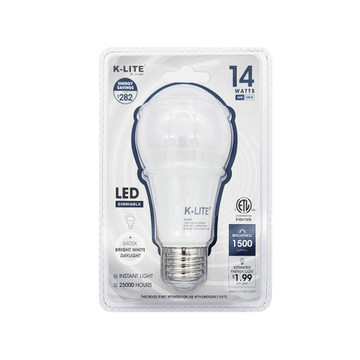 KL0054, LED Light Bulb Medium Base 14W Bright White Daylight 6400K Dimmable ETL