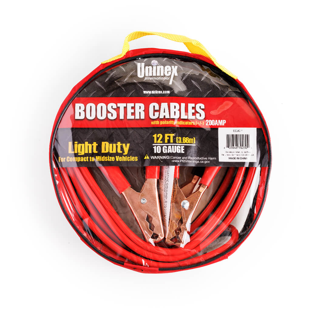ECJC1, Light Duty Booster Cables 12ft 10 Gauge 200A for Compact to Midsize  Vehicles