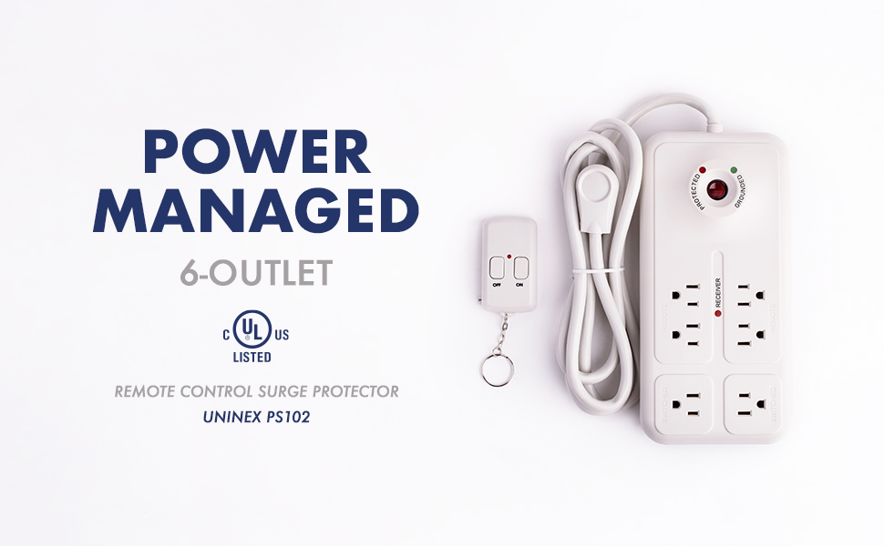 PS102, Power Managed 6 Outlet Remote Control Surge Protector