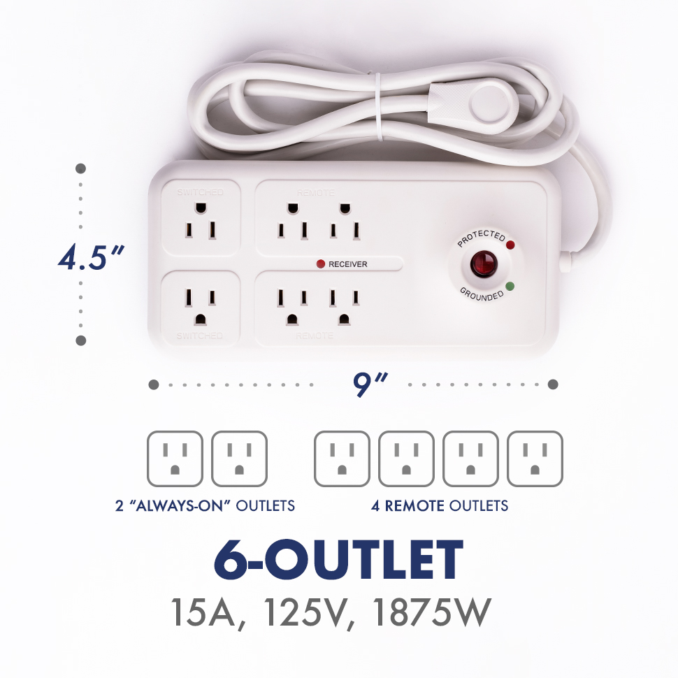 Power First Remote Control Outlet, Number of Outlets 1, 10.0, 120VAC, Noryl