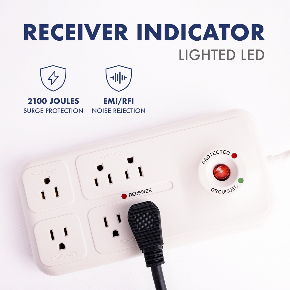 Remote Power Control with 2–20A Outlets, RJ45 Jack, Surge Suppression