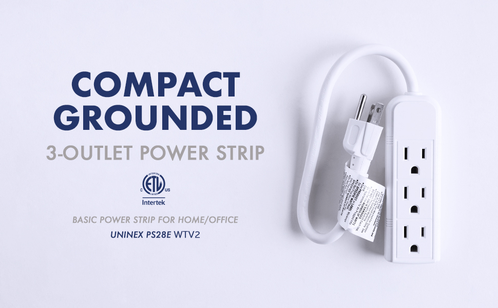 thumbnail image 2 of 3-Outlet Extension Cord, 1ft Flat Plug - Uninex Power Strip For Home, Office, Or Dorm Room 2 of 6