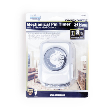 PS94, Mechanical Pin Timer with 2 Grounded Outlets 24 Hour Programmable