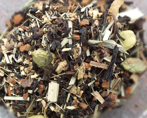 <p>Classic Thai Chai. Full of the flavours of Asian classic spices:cinnamon, cloves,</p>

<p>ginger and Cardamom on a base of black tea with a Siamese twist.</p>

<p><br /></p>

<p>Ingredients: Black tea, cinnamon</p>

<p>cardamom, cloves, ginger, Lemongrass,</p>

<p>coconut.</p>

<p><br /></p>

<p>Drink When:  "shall we dance? pom pom pom. etc etc etc.</p>

<p><br /></p>

<p>Your item will be packed in new recycled tin tie bags suitable for  packaging coffee and leaf tea. Our block bottom tin tie bags are  poly-lined and food grade safe.</p>

<p><br /></p>