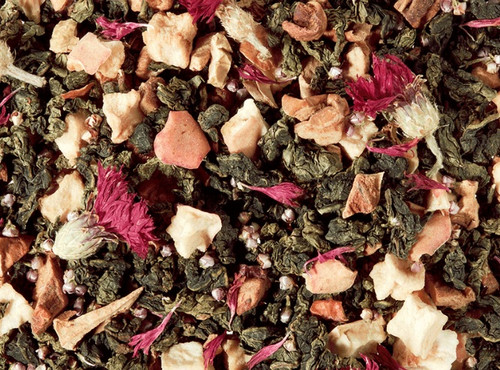 <p>Take the rolled leaf of our mild Ti Kuan Ying Oolong and you will find a  rare pearl. String this green tea pearl with other gems and you get a  completely new piece of jewellery. The harmony between our very aromatic, Chinese Oolong Ti Kuan Yin and  the delicate, characteristic notes of the elderflower is simply perfect.  This composition gets a further twist from the sweet, yet tangy nuances  of citrus fruits.</p>


<p>Ingredients; Semi-fermented tea (58 %), apple pieces, apple cubes, natural flavouring, heather blossoms, Lemon, red cornflower blossoms, Elderflower.</p>


<p>Drink when; all day long....our favourite tea.</p>


<p>Your item will be packed in new recycled tin tie bags suitable for packaging coffee and leaf tea. Our block bottom tin tie bags are poly-lined and food grade safe.</p>