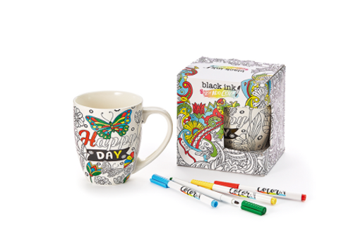 <p>Happy Day kids colouring mug.</p>




<p>Perfect for <a href="https://partypieces.co.uk/collections/dinosaur" target="_blank">themed birthday parties</a>,  this colouring mug features a wonderful design that is ready to be  coloured in! </p>




<p>A fun and unique present for kids to take home. Included are four ceramic suitable permanent marker pens so that you can get colouring straight away!</p>




<p>Made from porcelain and comes in a gift box. </p>




<p>300 ml. volume</p>