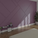 Skirting World Geometric MDF Wall Panelling Kit, modern purple geometric wall decor with MDF panels arranged in diagonal and rectangular shapes, in a stylish bedroom setting.