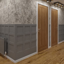 Skirting World Cambridge Shaker MDF Half Wall Panelling Kit, interior wall with decorative MDF paneling and wooden doors.