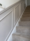 Skirting World Astragal MDF Panel Moulding, decorative wall panel and moulding installed along staircase wall for elegant interior decor.