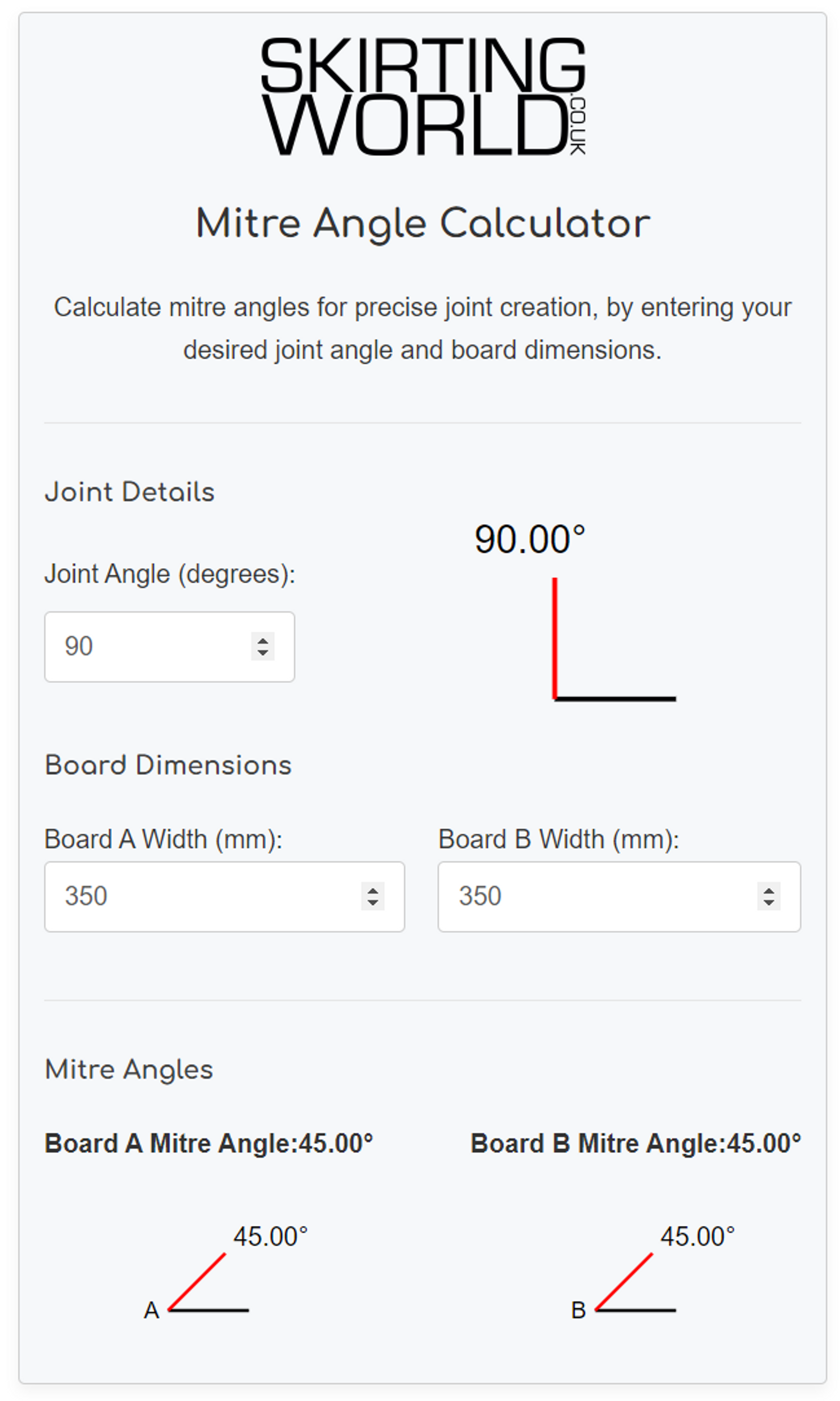 Mitre Angle Calculator RealTime Calculation With Angle Display