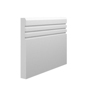 Skirting World Grooved 3 Chamfered MDF Skirting Board, white decorative wall edge panel with grooved and chamfered design.