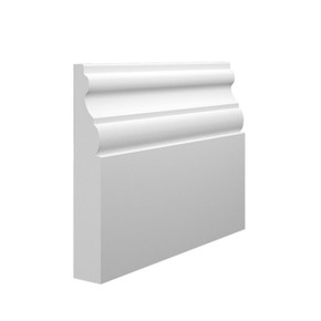 Skirting World Madrid MDF Skirting Board, white decorative MDF skirting with curved design and smooth finish for wall decoration.