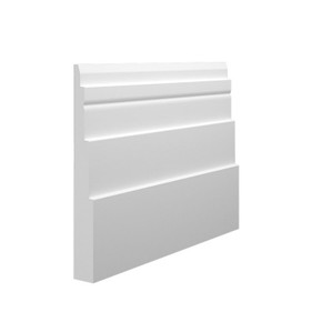 Skirting World Rome MDF Skirting Board, white MDF skirting profile with decorative grooves for wall finishing.