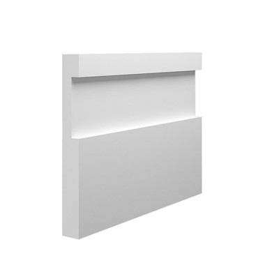 Skirting World Abbey MDF Skirting Board, white MDF skirting with a modern, sleek design and clean lines, standing against a plain background.