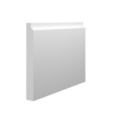 Skirting World Edge 1 MDF Skirting Board, white rectangular molding with rounded top edge for wall decoration and flooring finish.