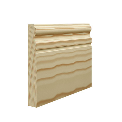 Skirting World 327 Pine Skirting Board, detailed image showing the beige wooden profile with decorative grooves and a smooth finish for interior wall decoration.