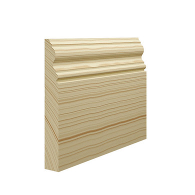 Skirting World 330 Pine Skirting Board, natural light-colored wooden skirting with detailed profile design.