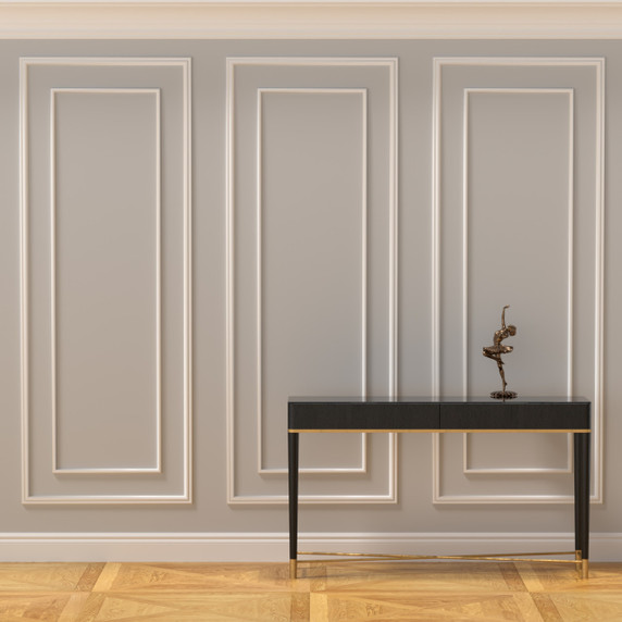 Skirting World Decorative Classic MDF Wall Panelling Kit, elegant wall panel design with decorative molding on a light-colored wall.