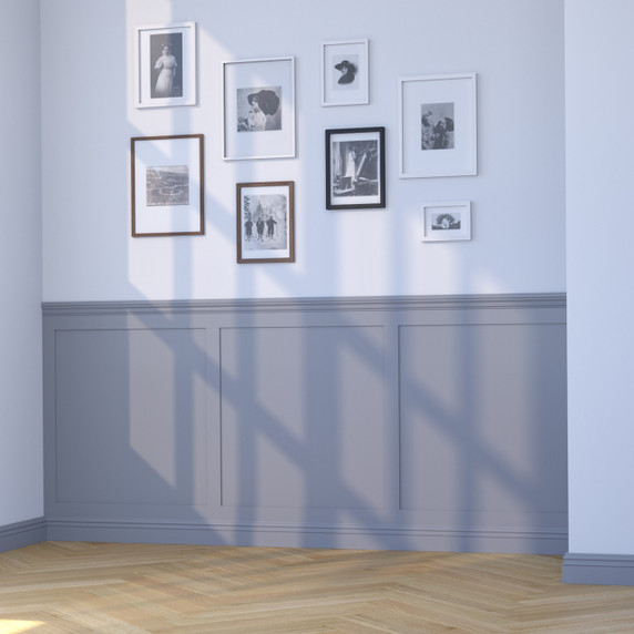 Skirting World Shaker MDF Half Wall Panelling Kit, interior wall with MDF wall panels and picture frames for home decor.