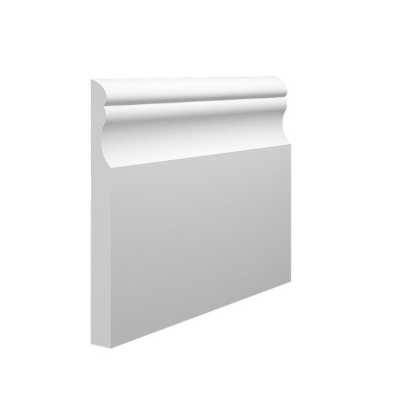 Skirting World Classic MDF Skirting Board, white decorative wall molding with a curved top profile.