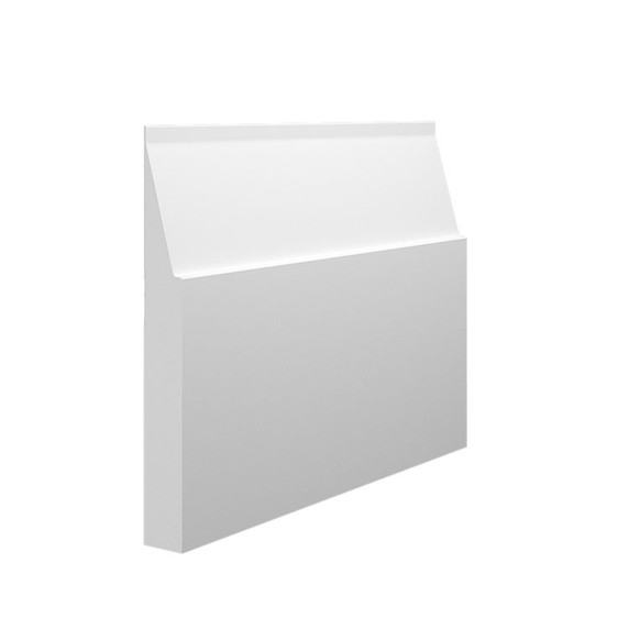 Skirting World Large Gradient MDF Skirting Board, white angled decorative skirting board for interior finishing.